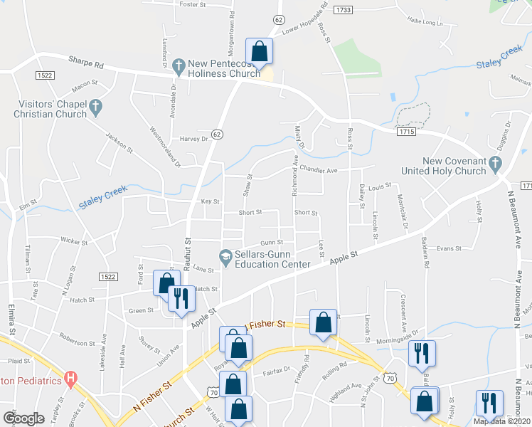 map of restaurants, bars, coffee shops, grocery stores, and more near 1006 Short Street in Burlington