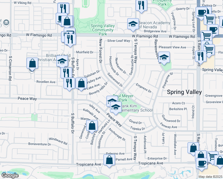 map of restaurants, bars, coffee shops, grocery stores, and more near 7531 Mycroft Court in Las Vegas