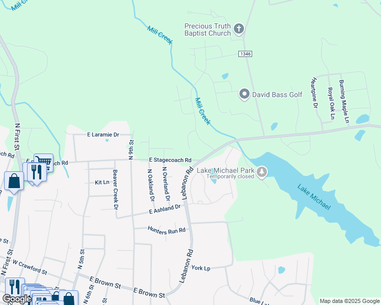 map of restaurants, bars, coffee shops, grocery stores, and more near 946 Steep Meadow Lane in Mebane