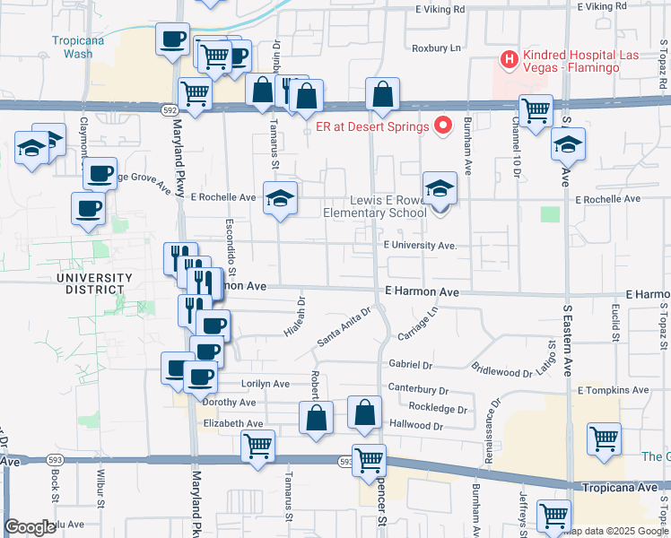 map of restaurants, bars, coffee shops, grocery stores, and more near 1676 Jupiter Court in Las Vegas