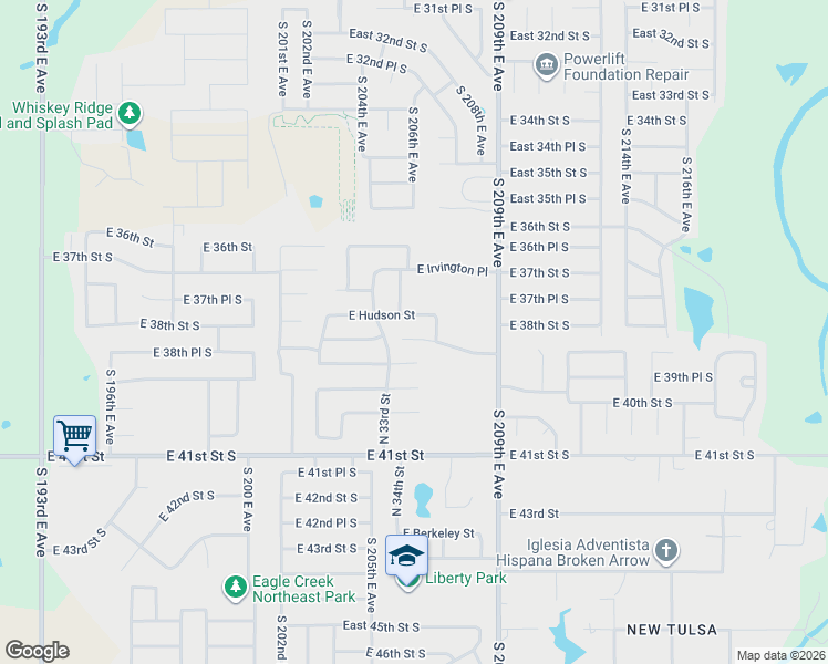 map of restaurants, bars, coffee shops, grocery stores, and more near 3510 East Gillette Street in Broken Arrow
