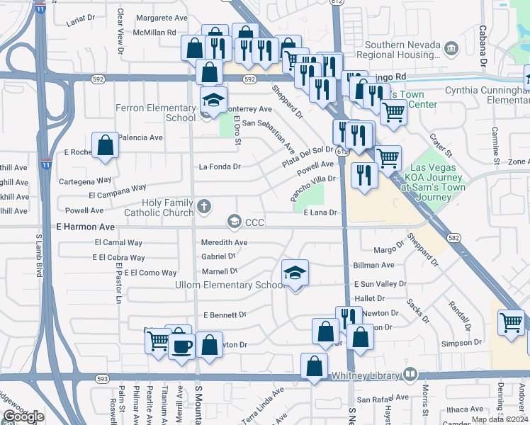 map of restaurants, bars, coffee shops, grocery stores, and more near Majorca Street in Paradise