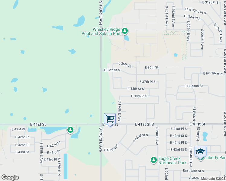 map of restaurants, bars, coffee shops, grocery stores, and more near 19404 East 38th Street South in Broken Arrow