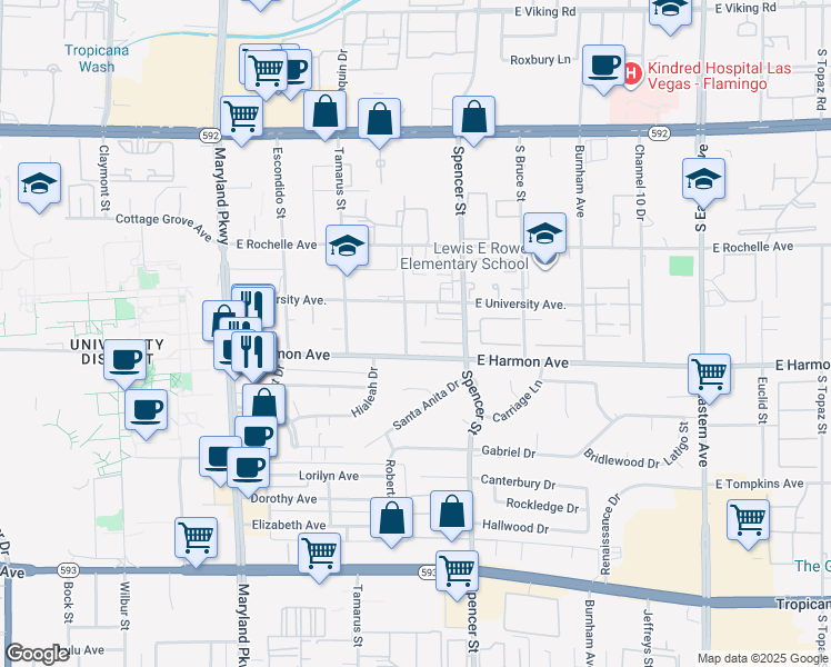map of restaurants, bars, coffee shops, grocery stores, and more near 1676 Jupiter Court in Las Vegas
