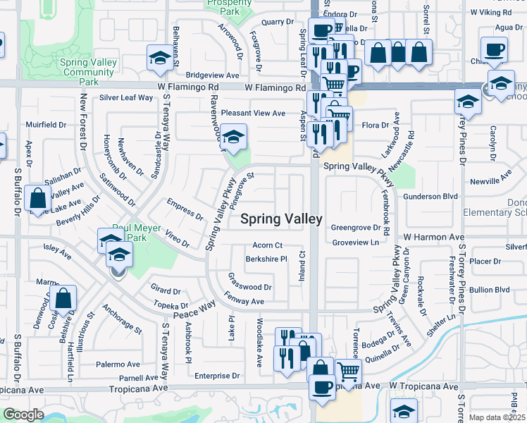 map of restaurants, bars, coffee shops, grocery stores, and more near 7056 Sprucewood Street in Las Vegas