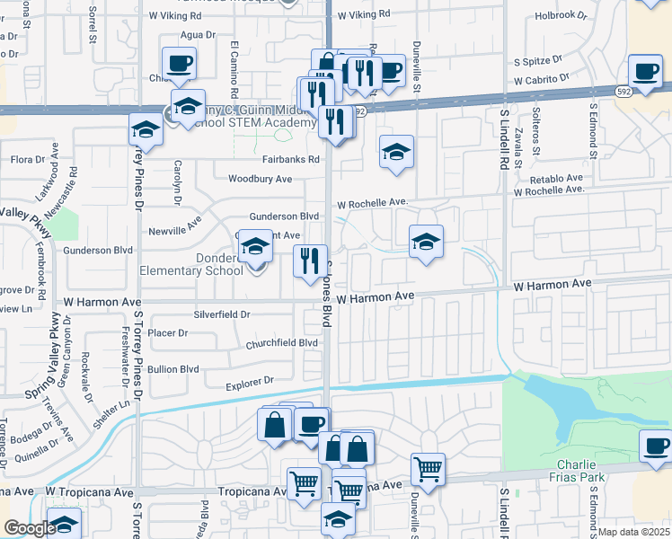 map of restaurants, bars, coffee shops, grocery stores, and more near 4400 South Jones Boulevard in Las Vegas