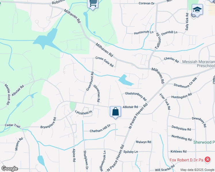 map of restaurants, bars, coffee shops, grocery stores, and more near 1028 Wessyngton Road in Winston-Salem