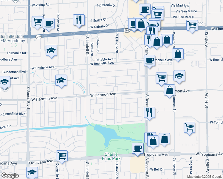 map of restaurants, bars, coffee shops, grocery stores, and more near 5229 Indian River Drive in Las Vegas