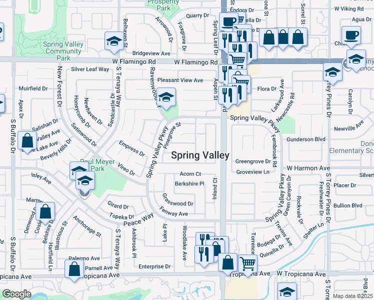 map of restaurants, bars, coffee shops, grocery stores, and more near 7056 Sprucewood Street in Las Vegas