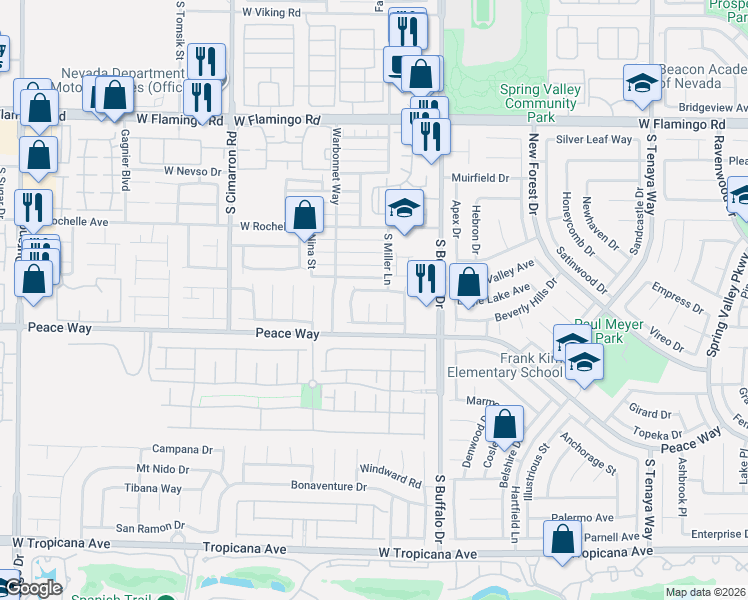 map of restaurants, bars, coffee shops, grocery stores, and more near 4453 Honeybrook Court in Las Vegas