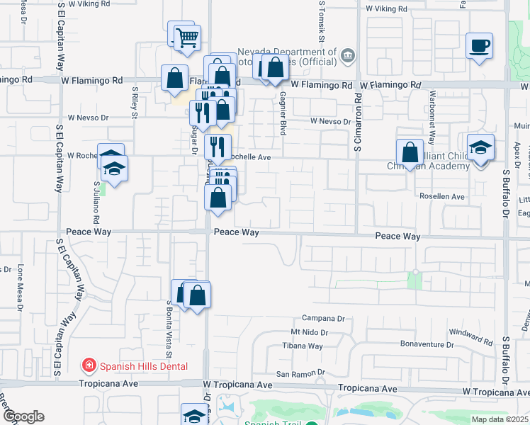 map of restaurants, bars, coffee shops, grocery stores, and more near 8501 West University Avenue in Las Vegas