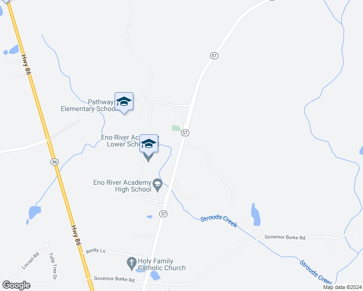 map of restaurants, bars, coffee shops, grocery stores, and more near North Carolina 57 in Hillsborough