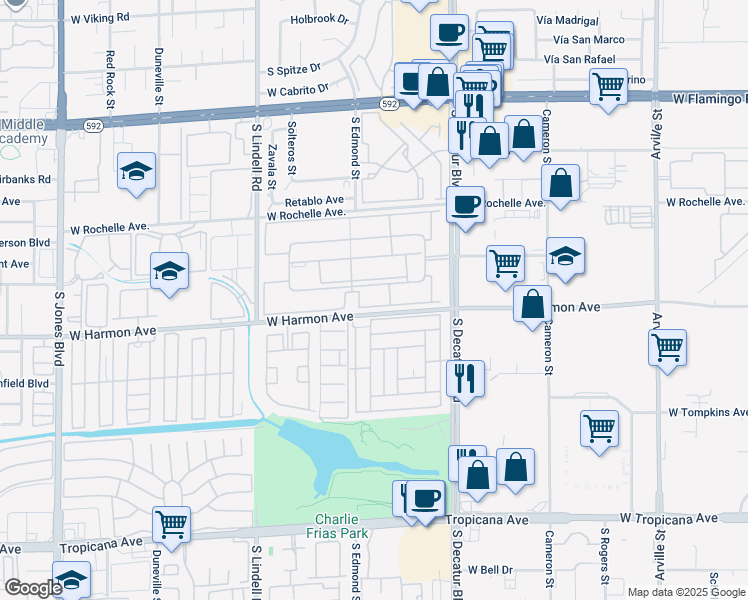 map of restaurants, bars, coffee shops, grocery stores, and more near 5163 Indian River Drive in Las Vegas
