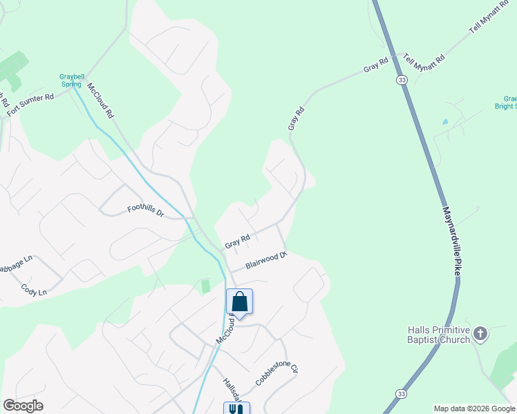 map of restaurants, bars, coffee shops, grocery stores, and more near 4701 Gray Road in Knoxville