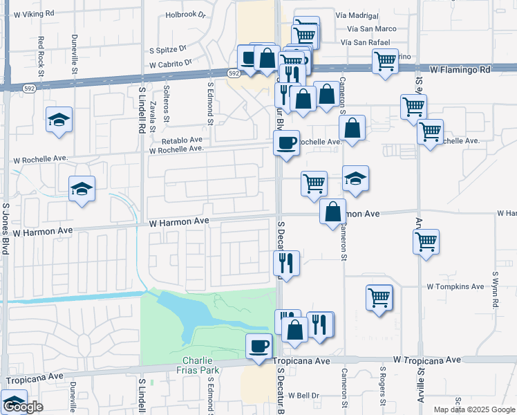 map of restaurants, bars, coffee shops, grocery stores, and more near 4965 Ridge Avenue in Las Vegas