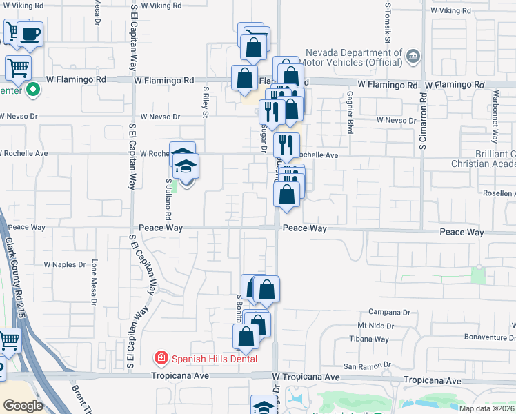 map of restaurants, bars, coffee shops, grocery stores, and more near 8712 Villa Monica Lane in Las Vegas