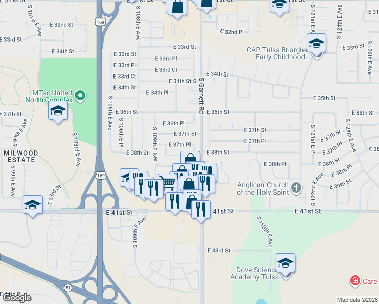 map of restaurants, bars, coffee shops, grocery stores, and more near 3811 East 59th Street in Tulsa