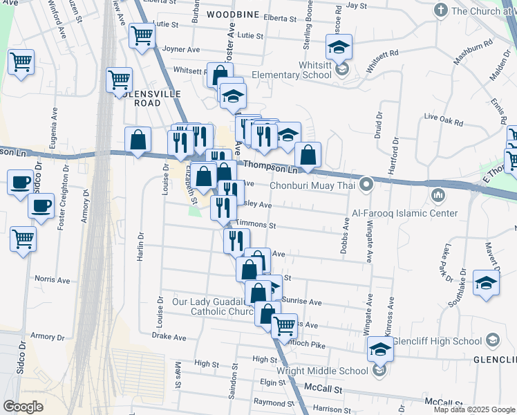 map of restaurants, bars, coffee shops, grocery stores, and more near 301 Tanksley Avenue in Nashville