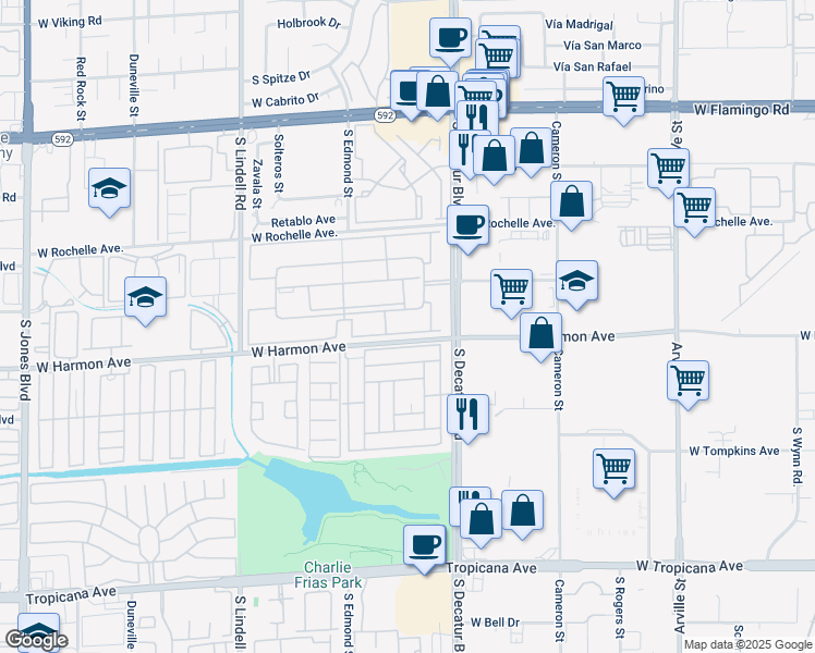 map of restaurants, bars, coffee shops, grocery stores, and more near 5009 Indian River Drive in Las Vegas