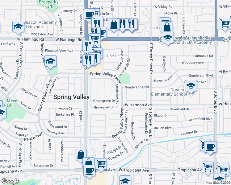 map of restaurants, bars, coffee shops, grocery stores, and more near 4421 Fernbrook Road in Las Vegas