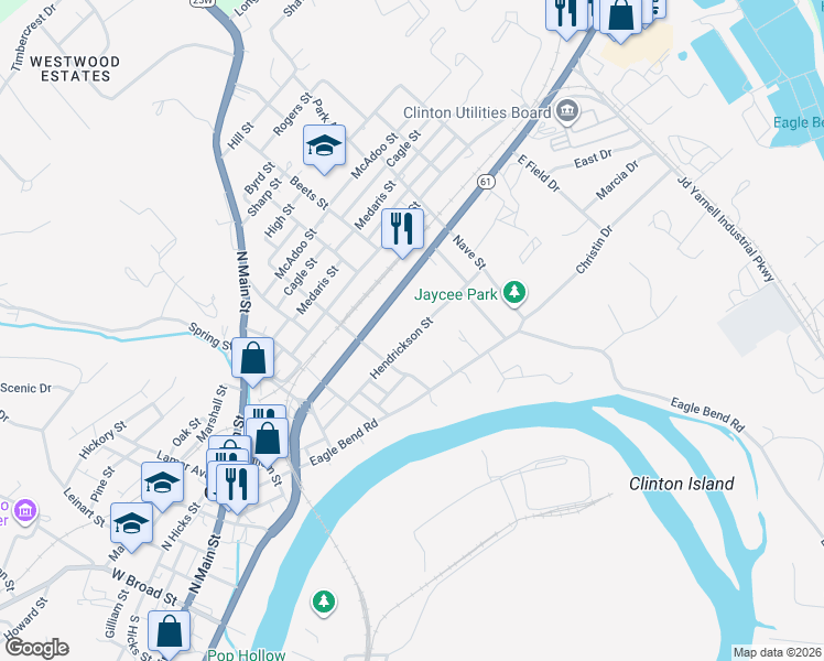 map of restaurants, bars, coffee shops, grocery stores, and more near 716 Hendrickson Street in Clinton
