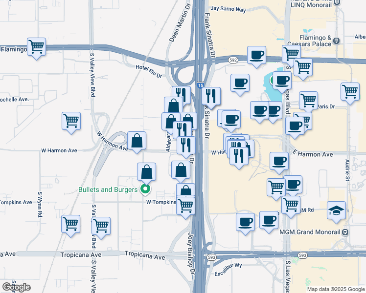 map of restaurants, bars, coffee shops, grocery stores, and more near 4471 Dean Martin Drive in Las Vegas