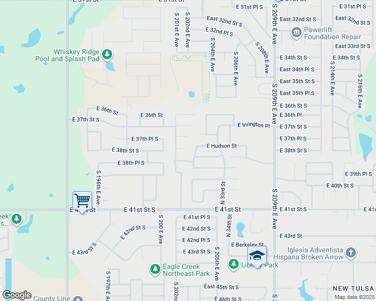 map of restaurants, bars, coffee shops, grocery stores, and more near 20190 East 38th Street South in Broken Arrow