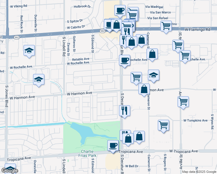 map of restaurants, bars, coffee shops, grocery stores, and more near 5009 Indian River Drive in Las Vegas