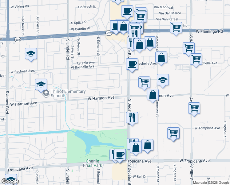 map of restaurants, bars, coffee shops, grocery stores, and more near 5073 Ridge Avenue in Las Vegas