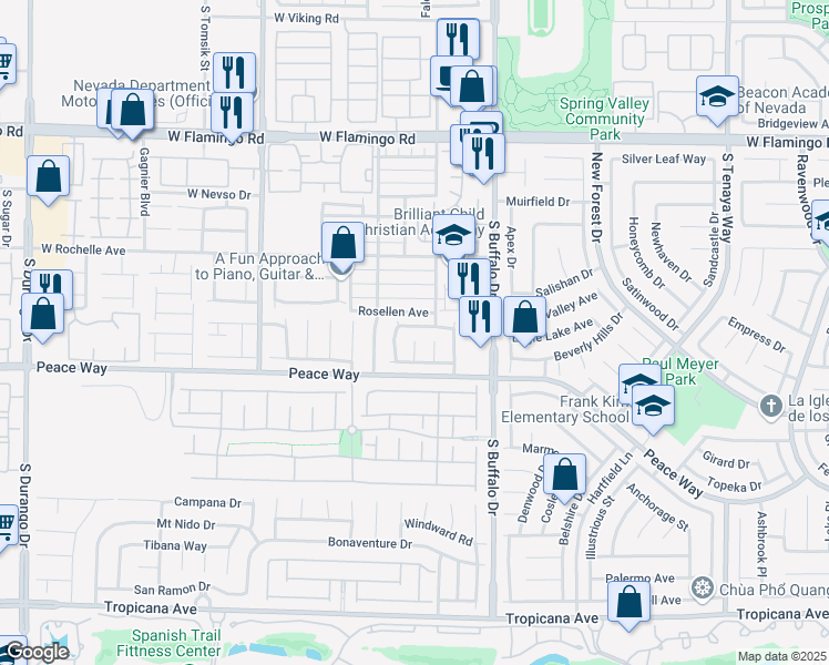 map of restaurants, bars, coffee shops, grocery stores, and more near 7937 Bridgefield Lane in Las Vegas