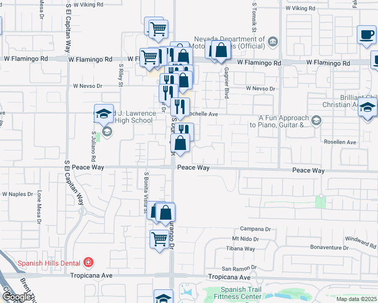 map of restaurants, bars, coffee shops, grocery stores, and more near 8501 West University Avenue in Las Vegas