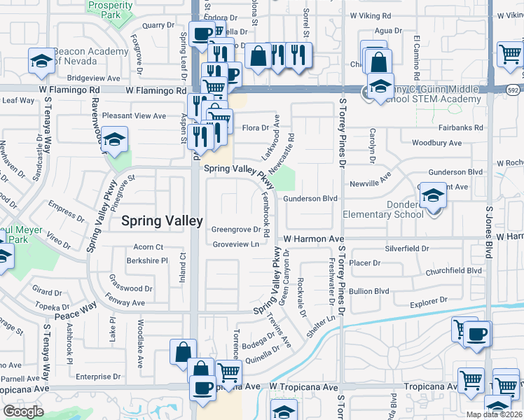 map of restaurants, bars, coffee shops, grocery stores, and more near 4447 Fernbrook Road in Las Vegas