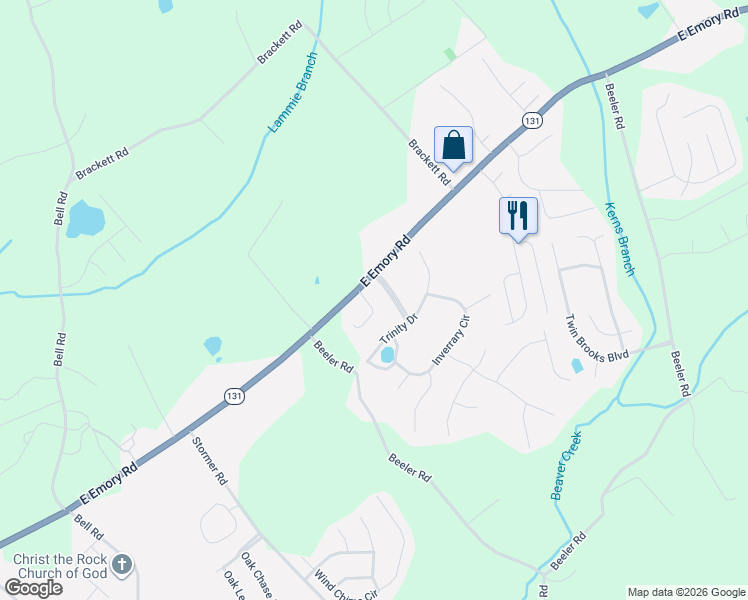 map of restaurants, bars, coffee shops, grocery stores, and more near 7629 Trey Oaks Lane in Knoxville