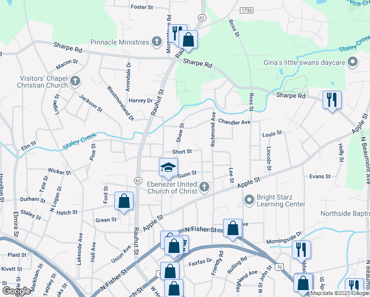 map of restaurants, bars, coffee shops, grocery stores, and more near 905 Short Street in Burlington