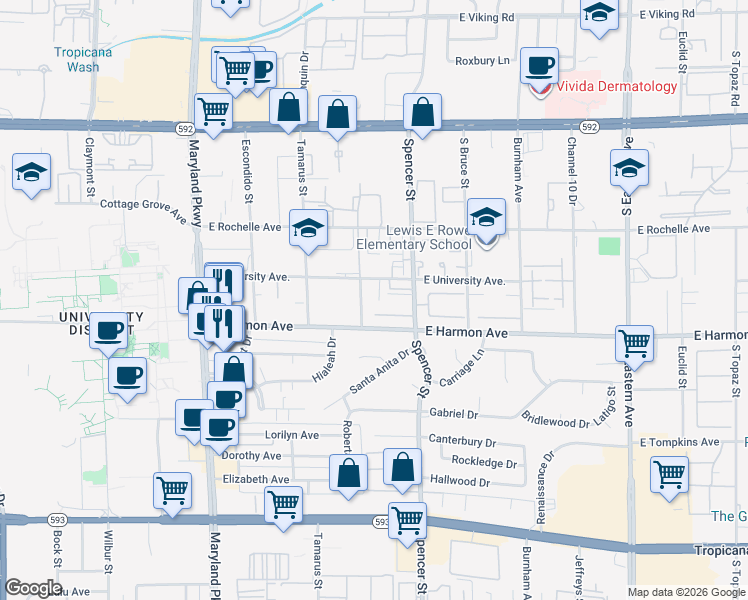 map of restaurants, bars, coffee shops, grocery stores, and more near 1711 Jupiter Court in Las Vegas