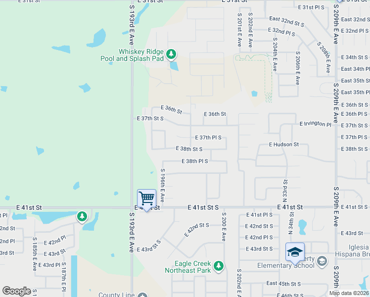 map of restaurants, bars, coffee shops, grocery stores, and more near 19637 East 38th Place South in Broken Arrow