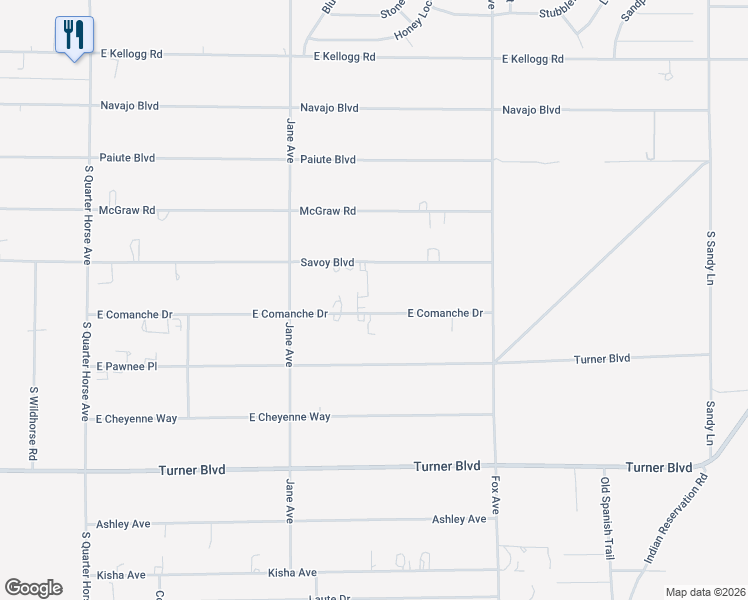 map of restaurants, bars, coffee shops, grocery stores, and more near 4700 East Comanche Drive in Pahrump