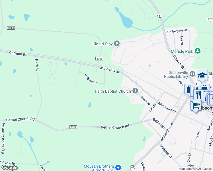 map of restaurants, bars, coffee shops, grocery stores, and more near 209 Pineview Road in Gibsonville