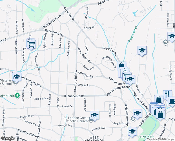 map of restaurants, bars, coffee shops, grocery stores, and more near 1939 Greenbrier Road in Winston-Salem