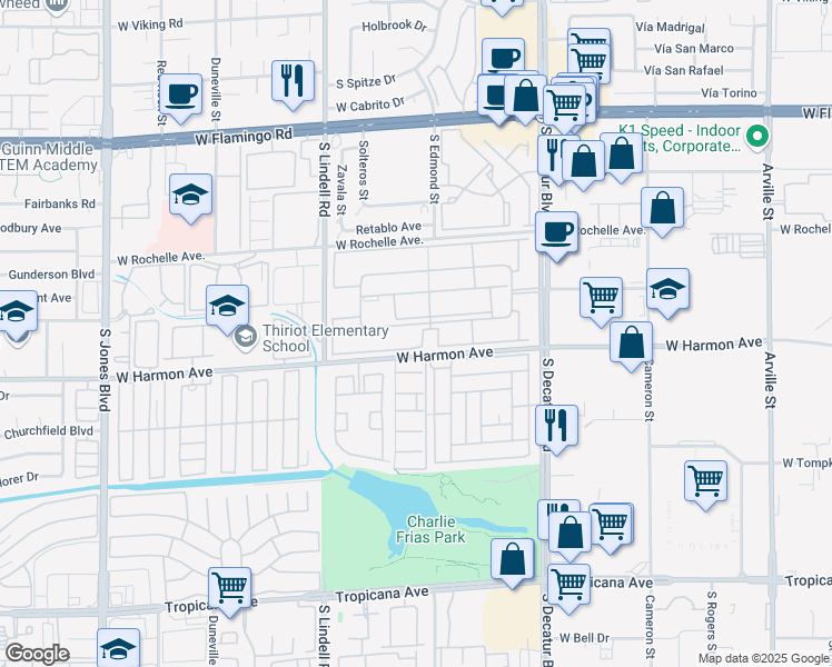map of restaurants, bars, coffee shops, grocery stores, and more near 5250 Fordham Road in Las Vegas