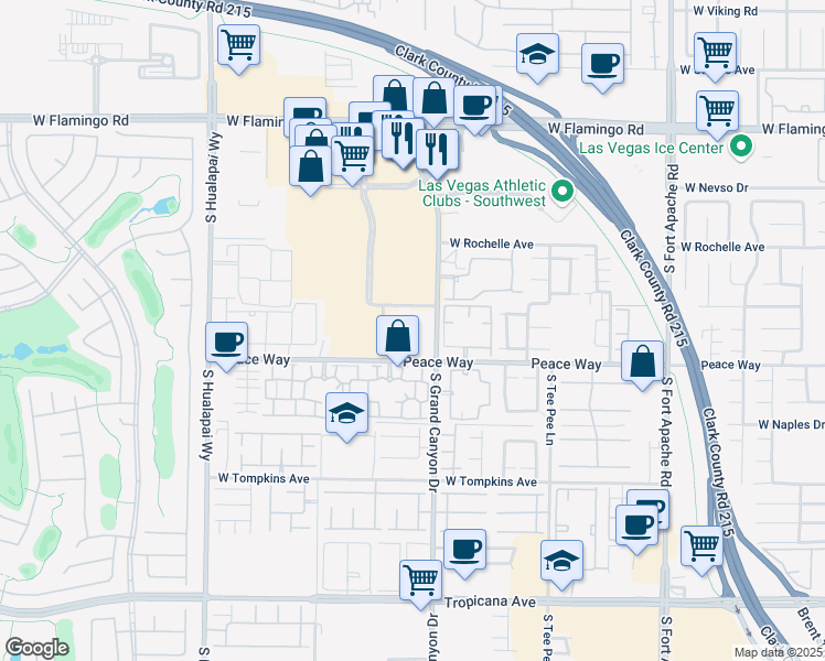 map of restaurants, bars, coffee shops, grocery stores, and more near 4445 South Grand Canyon Drive in Las Vegas