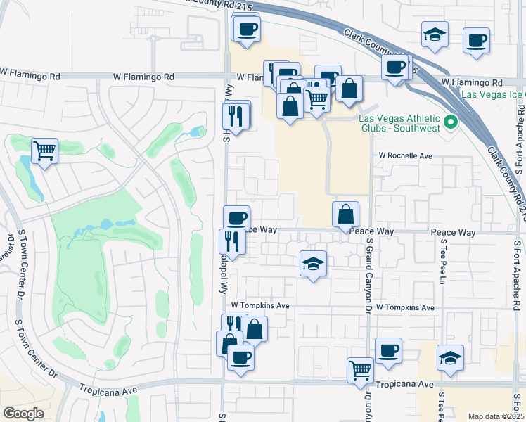 map of restaurants, bars, coffee shops, grocery stores, and more near 4450 South Hualapai Way in Las Vegas
