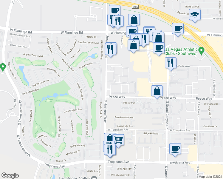 map of restaurants, bars, coffee shops, grocery stores, and more near 4450 South Hualapai Way in Las Vegas