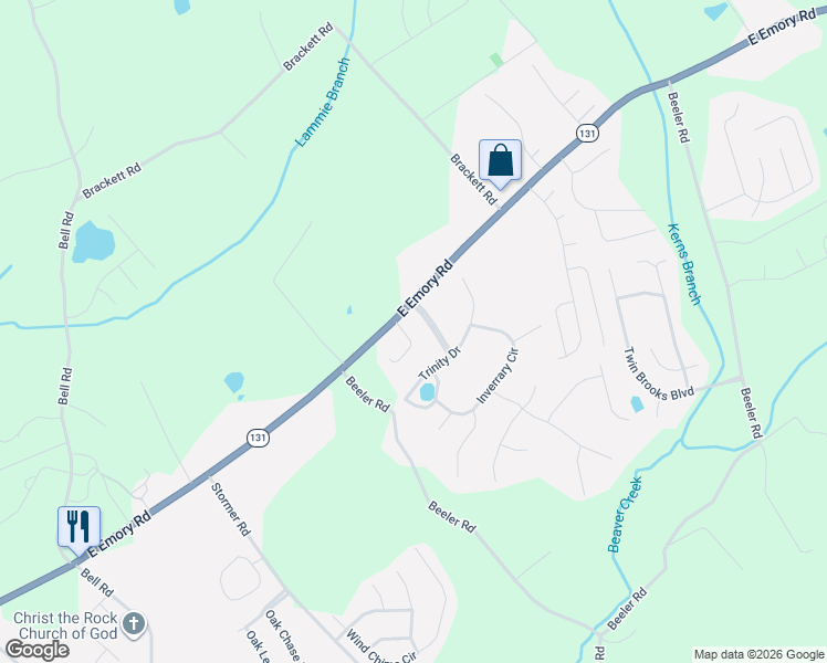 map of restaurants, bars, coffee shops, grocery stores, and more near 7629 Trey Oaks Lane in Knoxville