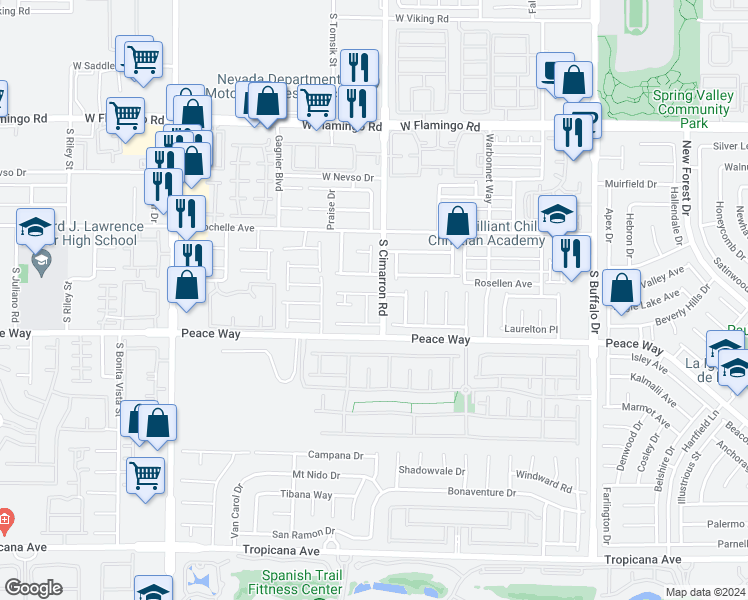 map of restaurants, bars, coffee shops, grocery stores, and more near 8216 Broward Lane in Las Vegas