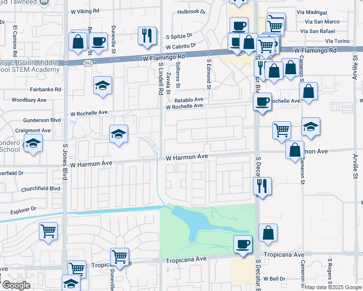 map of restaurants, bars, coffee shops, grocery stores, and more near 5361 Indian River Drive in Las Vegas
