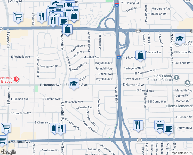 map of restaurants, bars, coffee shops, grocery stores, and more near 4050 Royalhill Avenue in Las Vegas