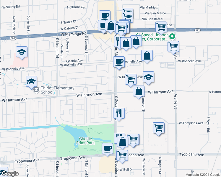 map of restaurants, bars, coffee shops, grocery stores, and more near 4480 Sandy River Drive in Las Vegas