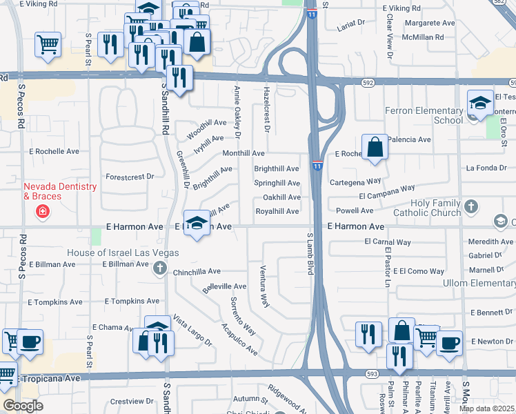 map of restaurants, bars, coffee shops, grocery stores, and more near 4050 Royalhill Avenue in Las Vegas