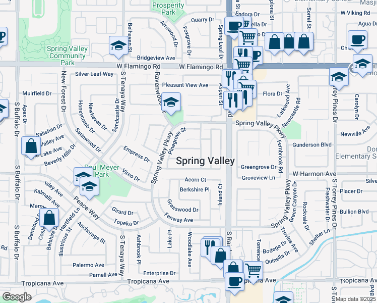 map of restaurants, bars, coffee shops, grocery stores, and more near 7073 Sprucewood Street in Las Vegas